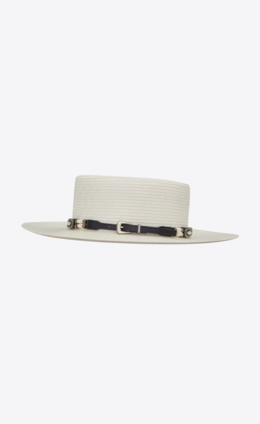 Large boater hat in varnished straw